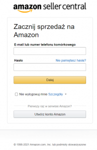 Amazon sprzedaż w Polsce. Jak założyć konto sprzedawcy na Amazon i Amazon PL sklep? Okno z napisem: Zacznij sprzedaż na Amazon.