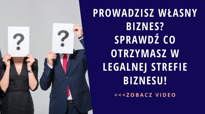 Grafika promująca prodult Legalna Strefa Biznesu autorstwa Ilony Przetacznik. Tekst na grafice: Prowadzisz własny biznes? Sprawdź co otrzymasz w Legalnej strefie biznesu!