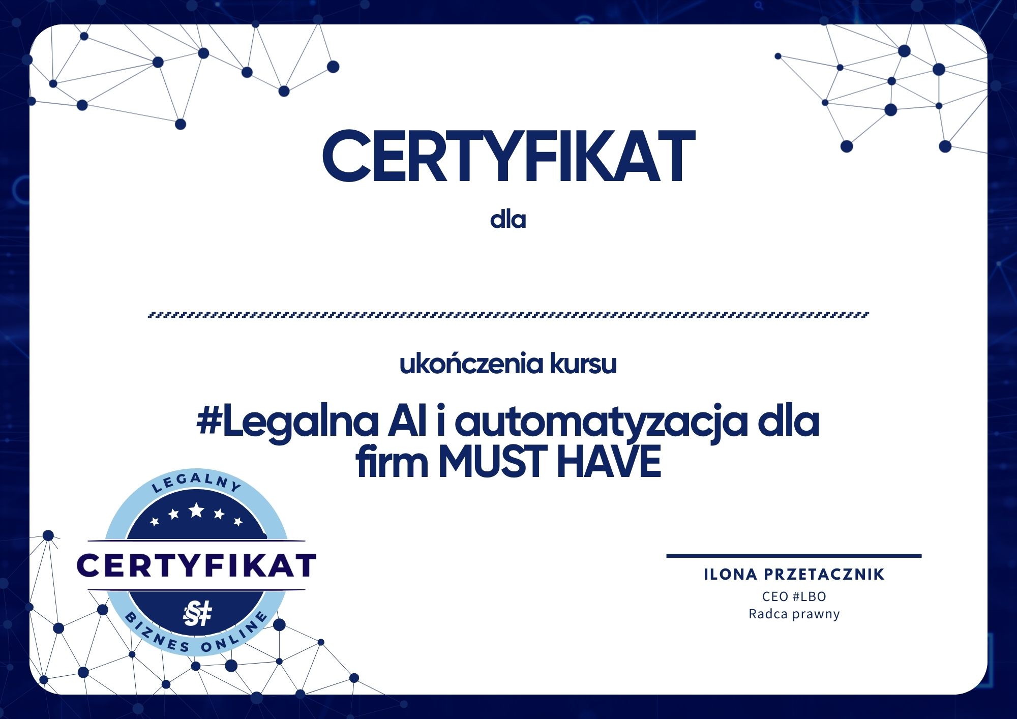 Certyfikat Legalna AI MUST HAVE