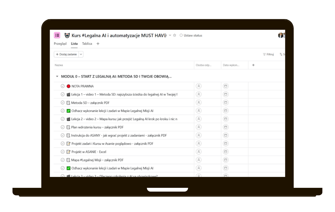 Kurs Legalna AI i automatyzacja ASANA